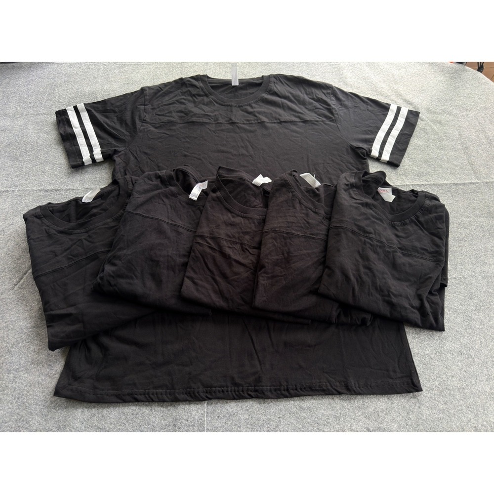 Royal Avalon Mens XL Black Cotton T-Shirt Striped Sleeve Football Jersey 6 Pk